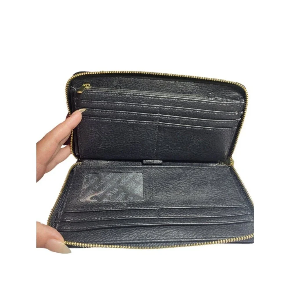 Steve Madden Black Logo Zip-Around Wristlet Wallet